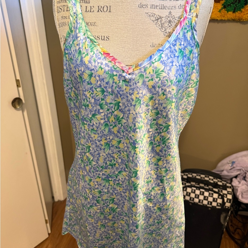 Floral Slip Dress in blue, Green & Yellow